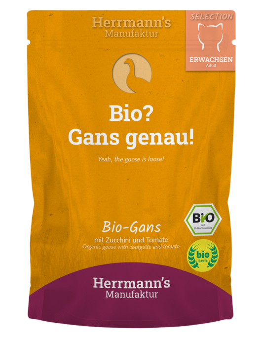 Lata de comida húmeda ecológica Herrmann’s con ganso y calabacín para gatos