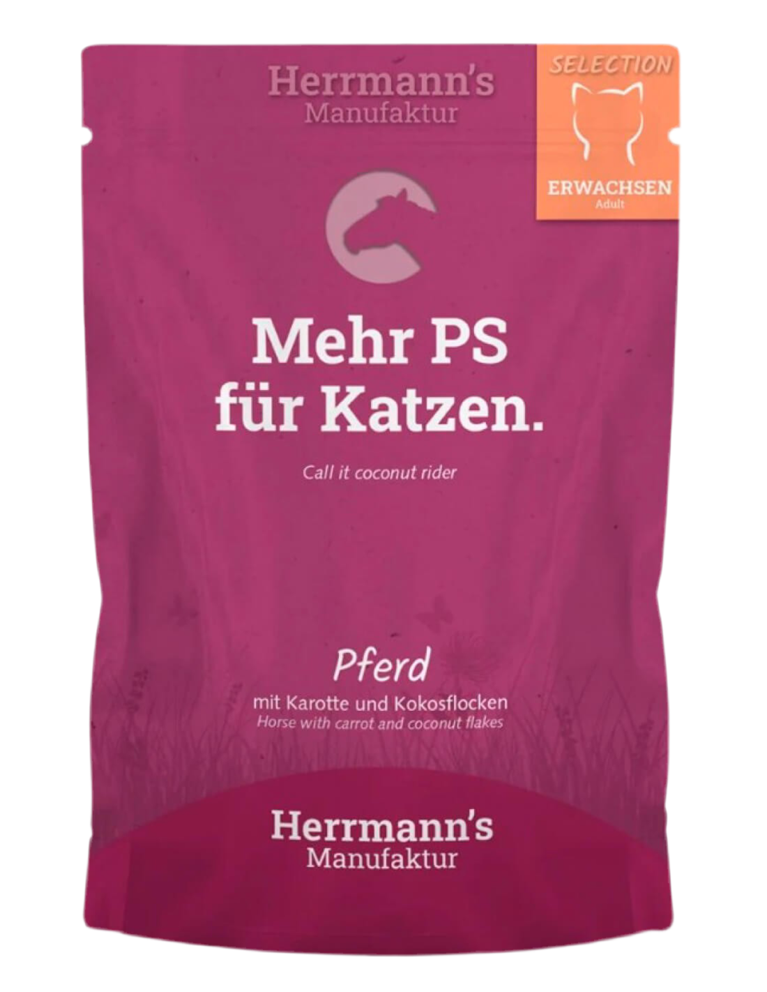 Lata de comida húmeda ecológica Herrmann’s para gatos con carne de caballo y zanahoria