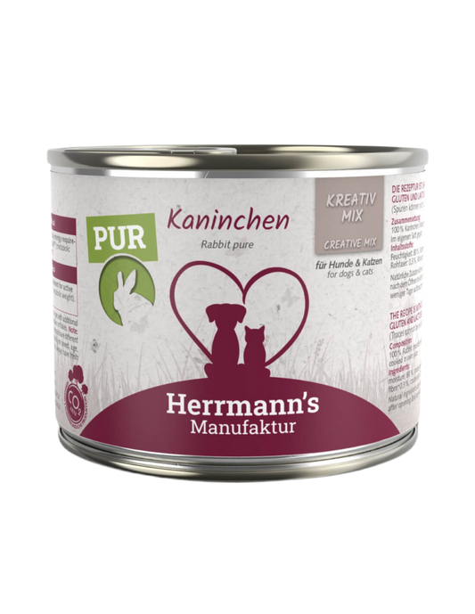 Lata de comida húmeda monoproteica Herrmann’s PURE de conejo para perros y gatos