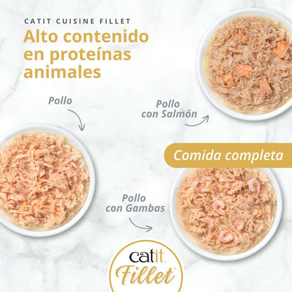 Latas surtidas Catit Cuisine Fillet con pollo y pescado para gatos exigentes