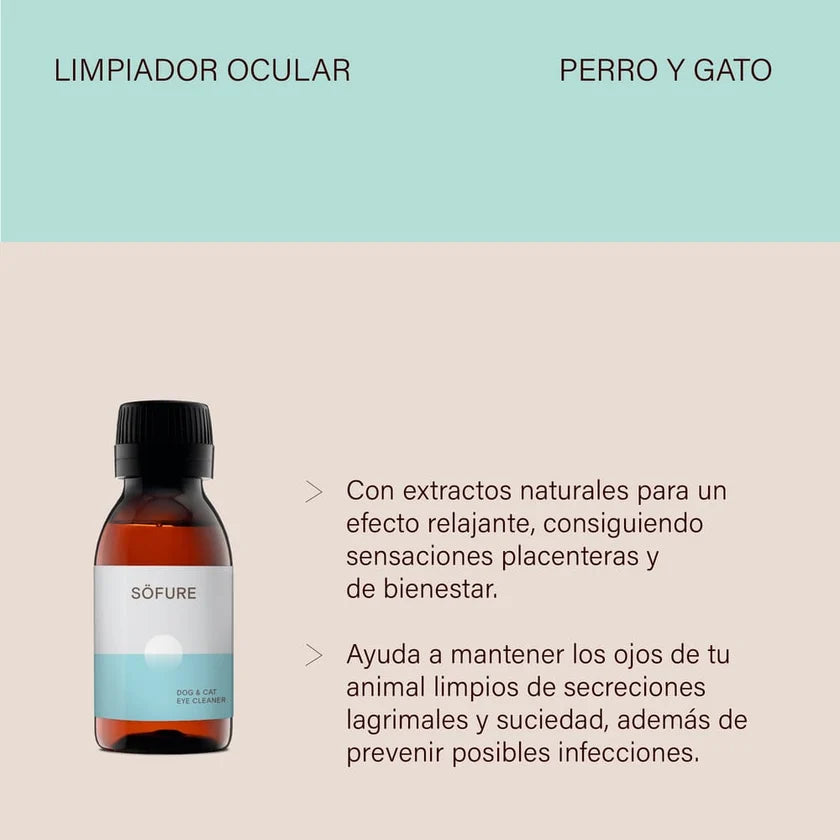 Limpiador ocular con manzanilla y aciano para mascotas.