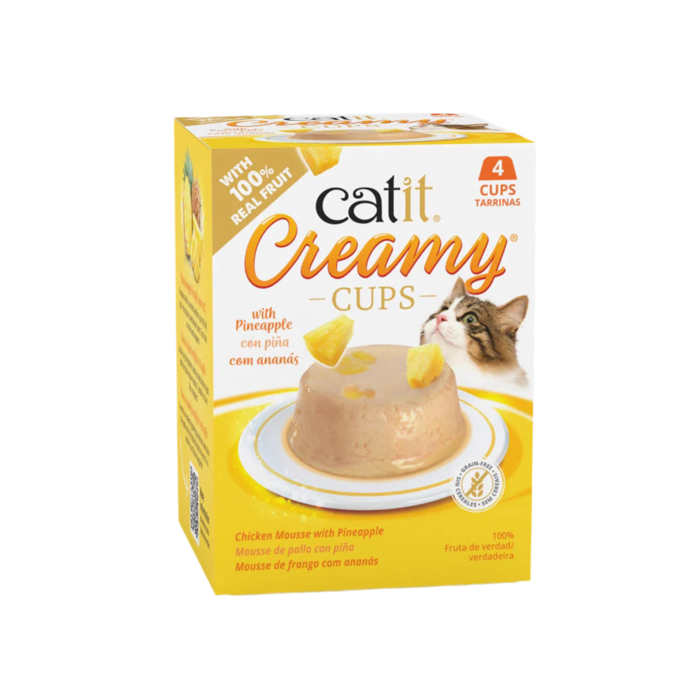 Mousse cremosa Catit Creamy Cups de pollo con piña para gatos