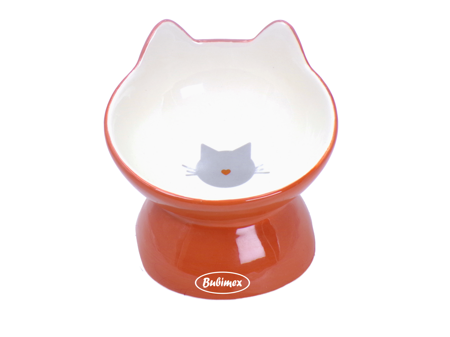 Naranja Plato inclinado de cerámica con forma de gato Bubimex en colores naranja, azul y verde