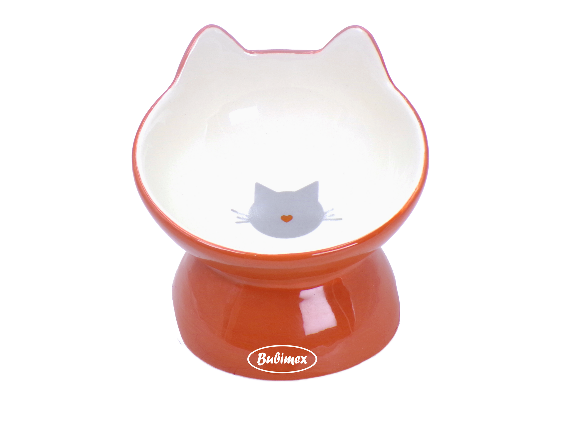 Naranja Plato inclinado de cerámica con forma de gato Bubimex en colores naranja, azul y verde