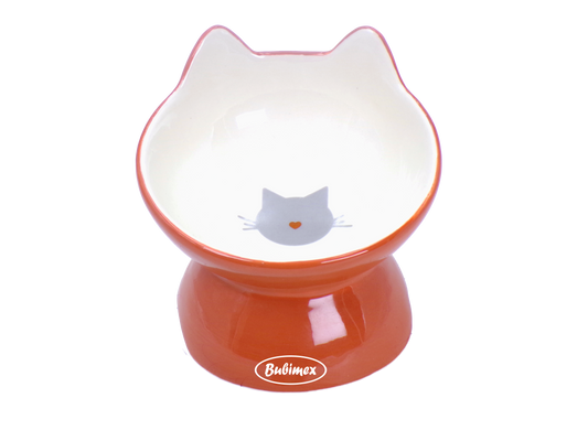 Naranja Plato inclinado de cerámica con forma de gato Bubimex en colores naranja, azul y verde