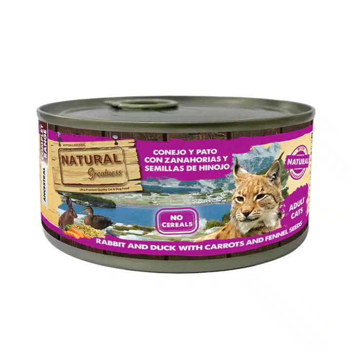 Natural Greatness | Conejo y Pato con Zanahoria e Hinojo para Gatos (185g)