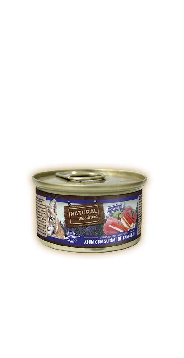 Natural Woodland comida húmeda para gatos atún con surimi de cangrejo 85g
