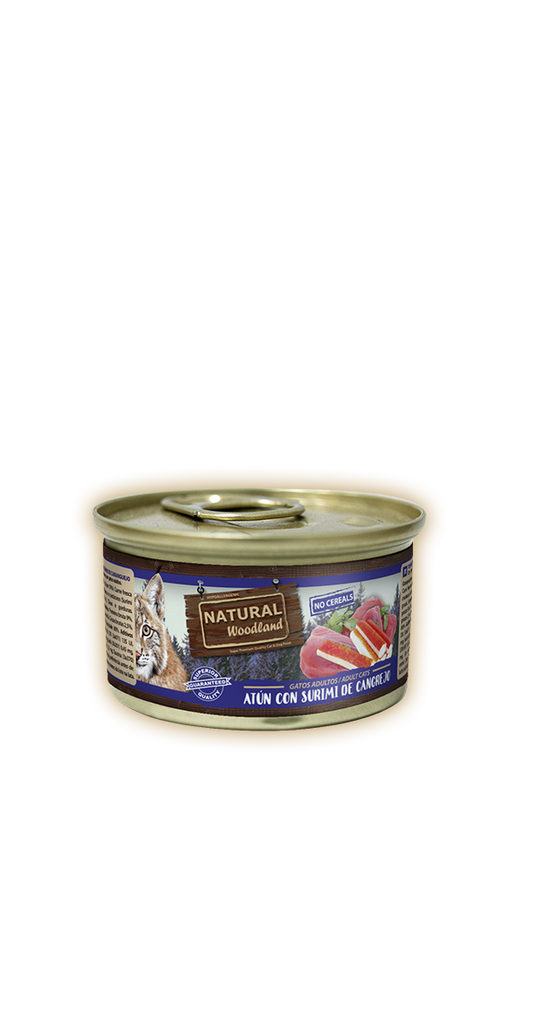 Natural Woodland comida húmeda para gatos atún con surimi de cangrejo 85g