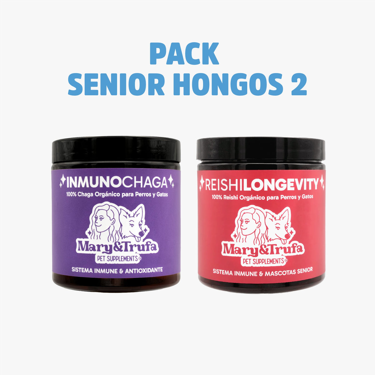 Nevanto | Pack senior y piel – InmunoChaga (75 g) + Reishi Longevity (75 g)