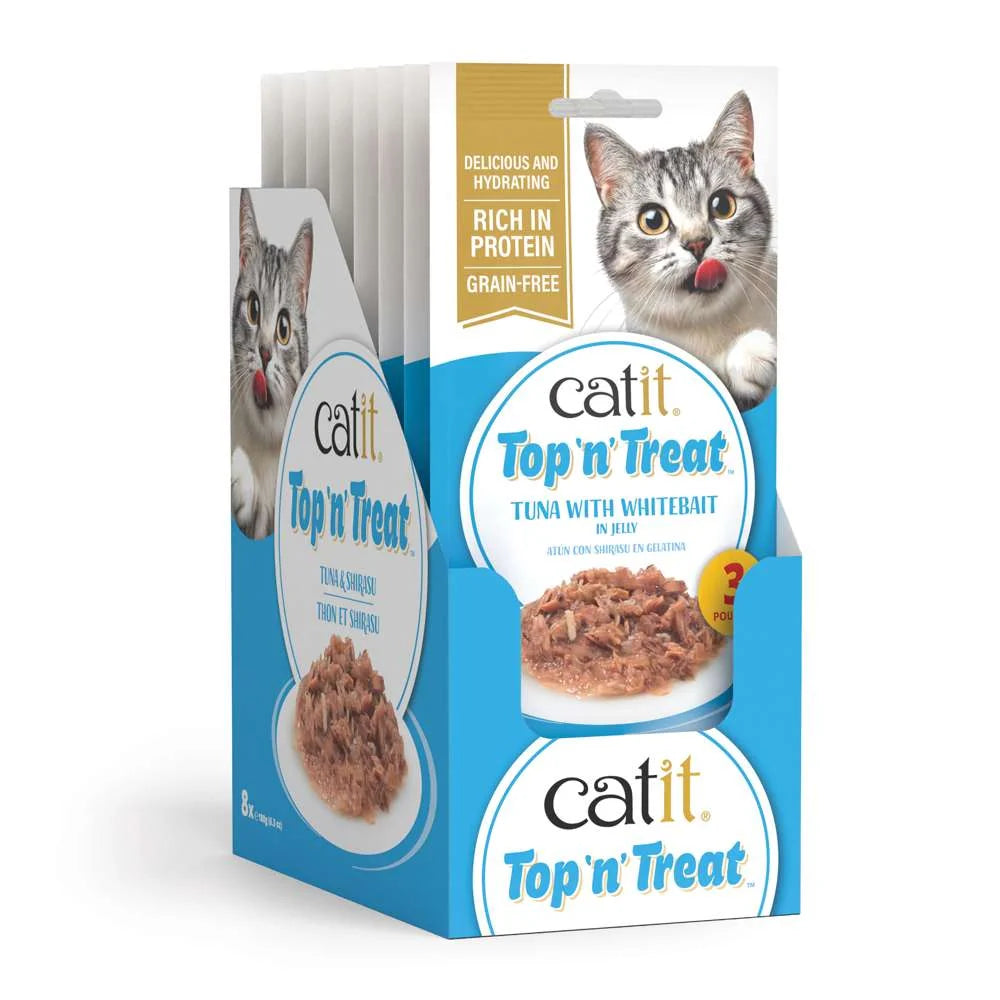 Pack 10 Catit Top N Treat Atún con Shirasu 3x60g para gatos