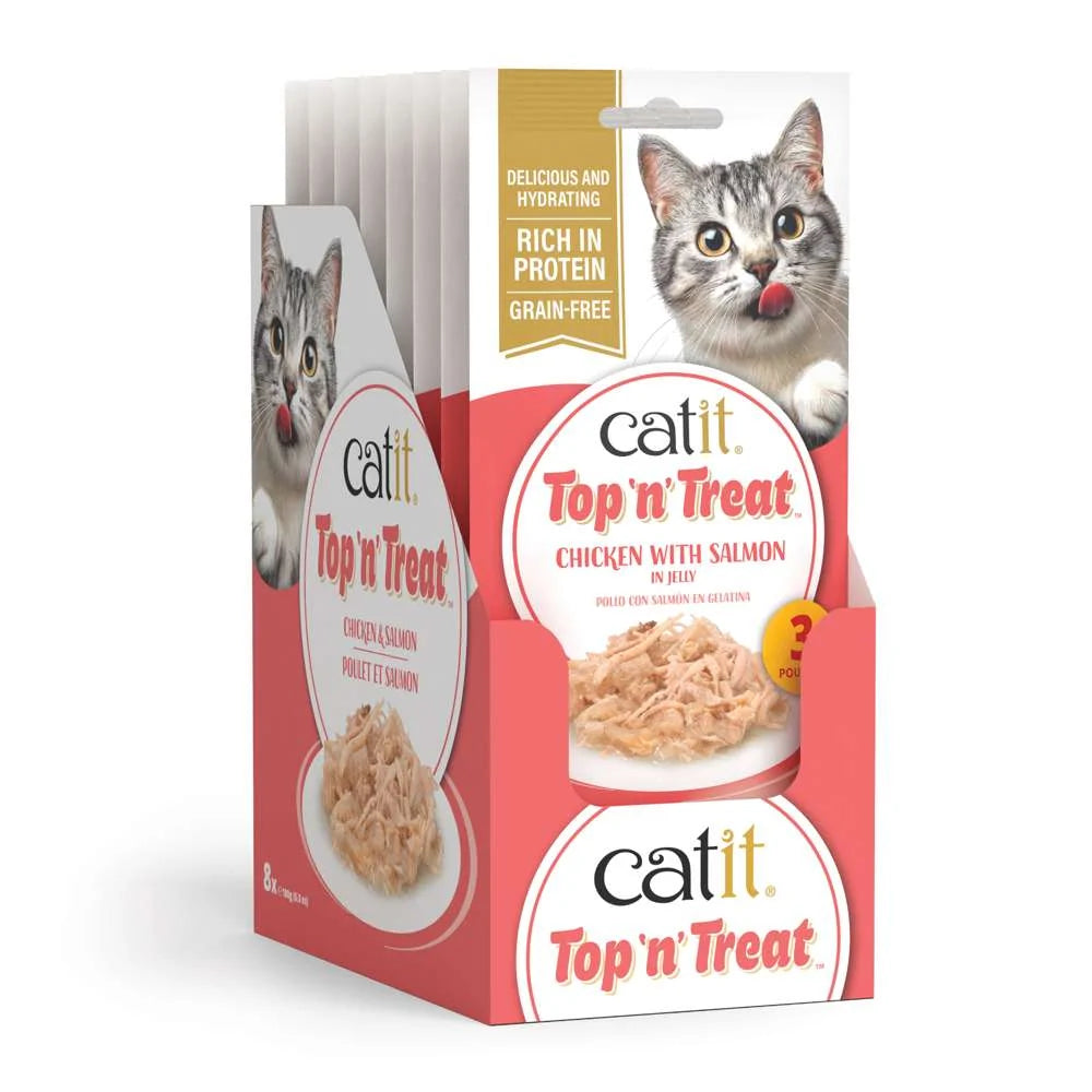 Pack 10 Catit Top N Treat Pollo con Salmón 3x60g para gatos