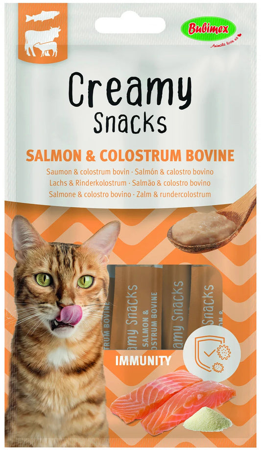 Pack 12 Bubimex Creamy Snacks Immunity salmón y calostro para gatos