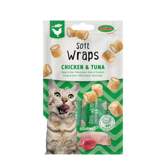 Pack 12 Bubimex Gourmet Wraps gato pollo y atún snacks tiernos