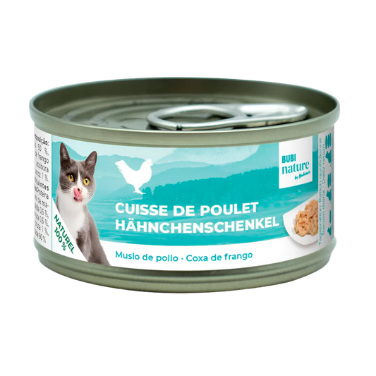 Pack 12 latas Bubi Nature muslo de pollo alimento complementario para gatos