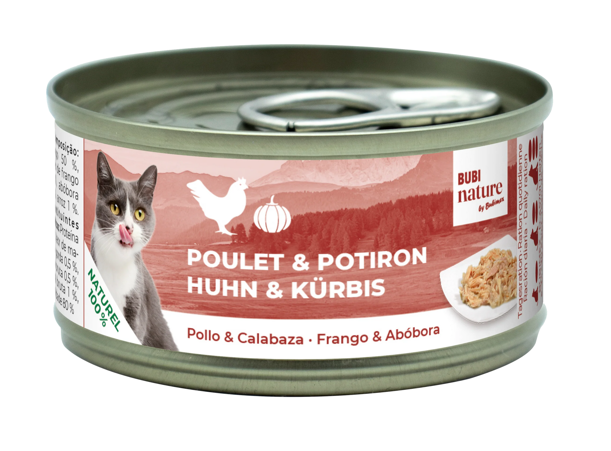 Pack 12 latas Bubi Nature pollo y calabaza alimento complementario para gatos