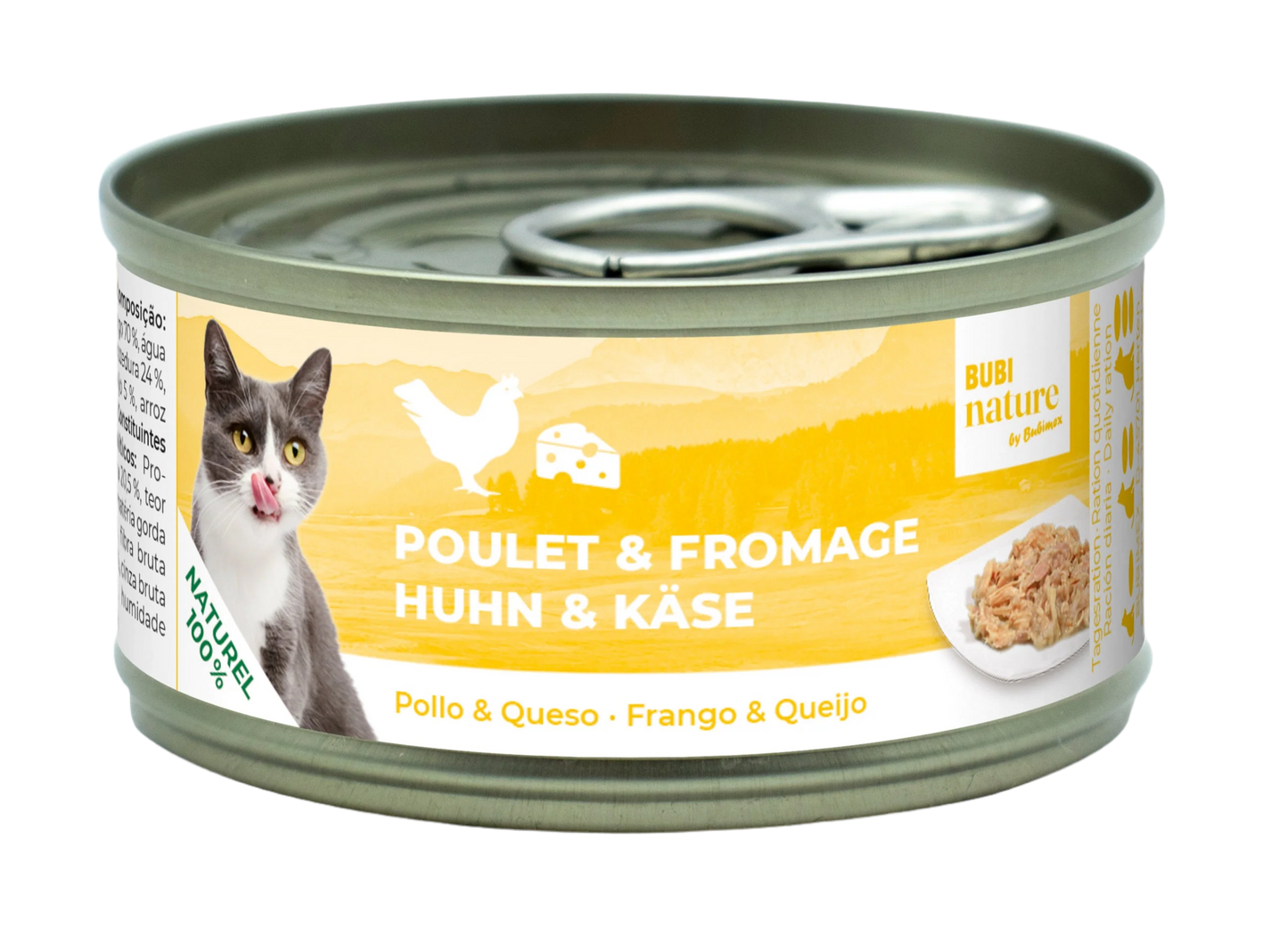 Pack 12 latas Bubi Nature pollo y queso alimento complementario para gatos