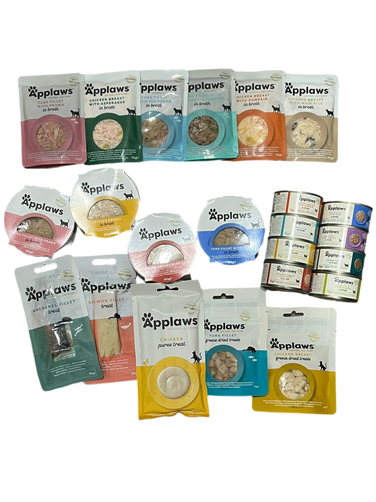 Pack Degustación Applaws para gatos con sobres, latas, tarrinas y snacks naturales