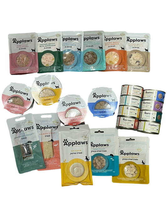 Pack Degustación Applaws para gatos con sobres, latas, tarrinas y snacks naturales