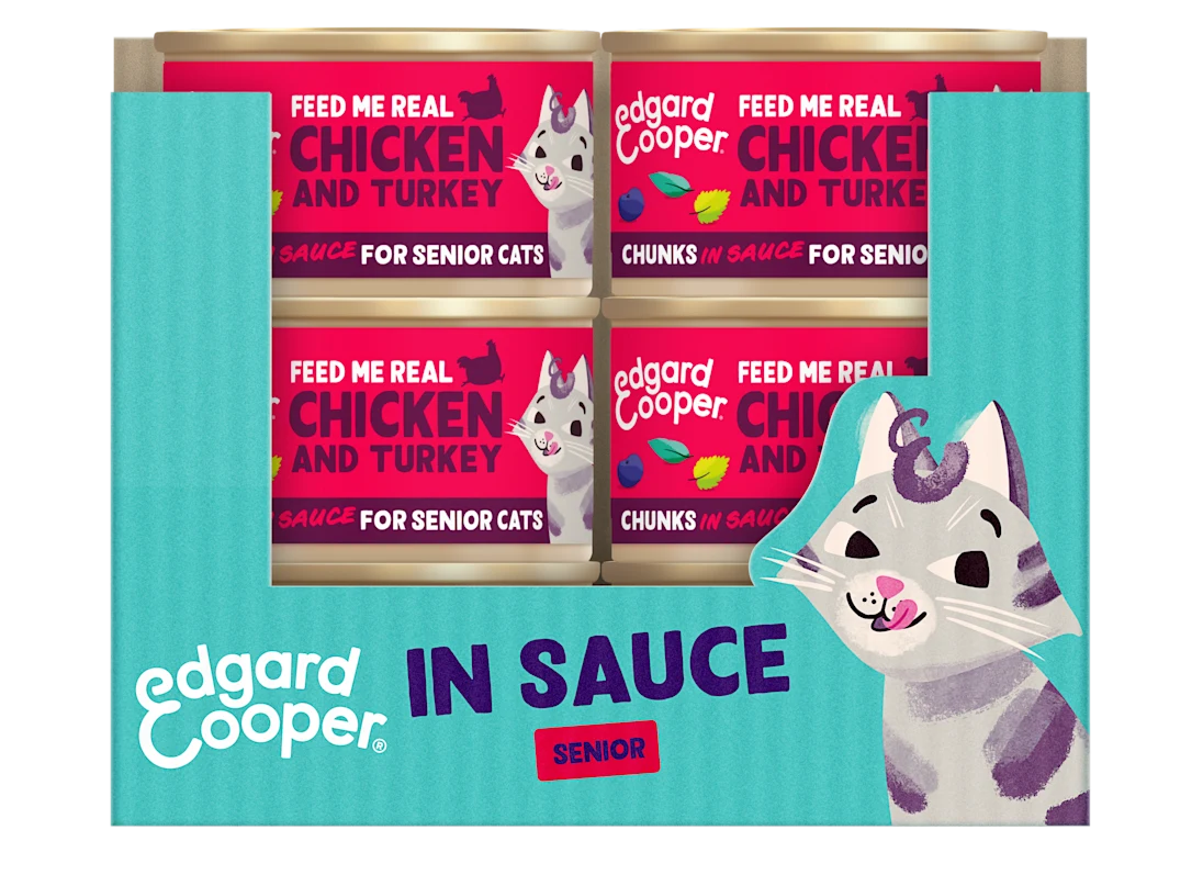 pack Tarrina Edgard & Cooper trocitos en salsa de pollo y pavo para gatos, 85g