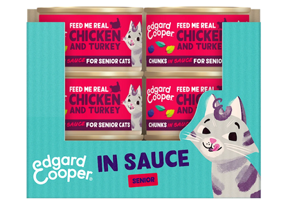 pack Tarrina Edgard & Cooper trocitos en salsa de pollo y pavo para gatos, 85g