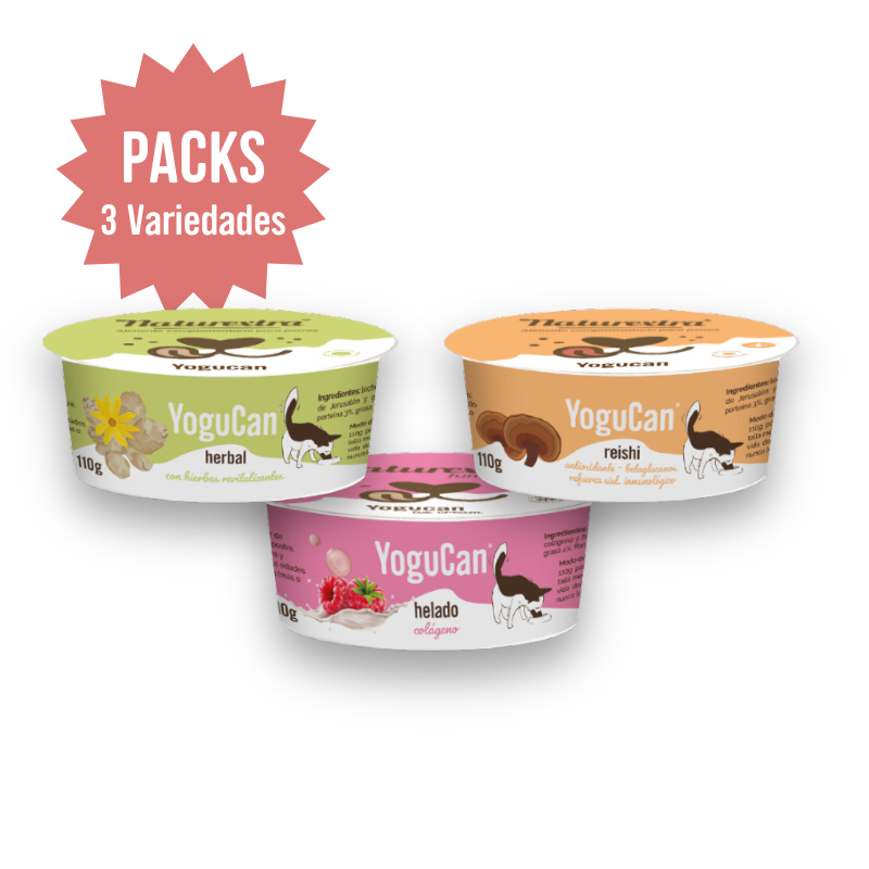 Pack Yogucan 3 variedades para perros y gatos Herbal Reishi Colágeno 110g