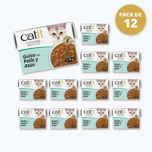 Pack ahorro 12 bricks guiso Catit Cuisine para gatos con atún y pollo