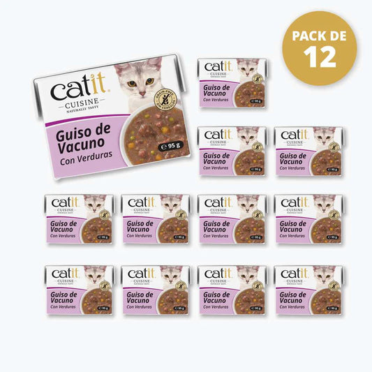 Pack ahorro 12 bricks guiso Catit Cuisine vacuno para gatos con verduras