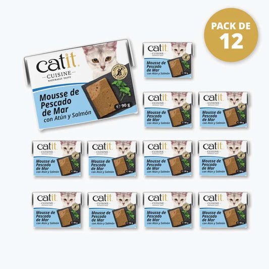 Pack ahorro 12 bricks mousse Catit Cuisine para gatos pescado y pollo