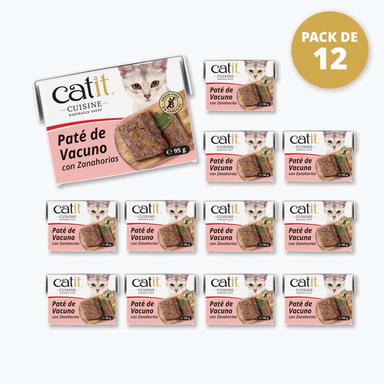 Pack ahorro 12 bricks paté Catit Cuisine vacuno con zanahoria para gatos