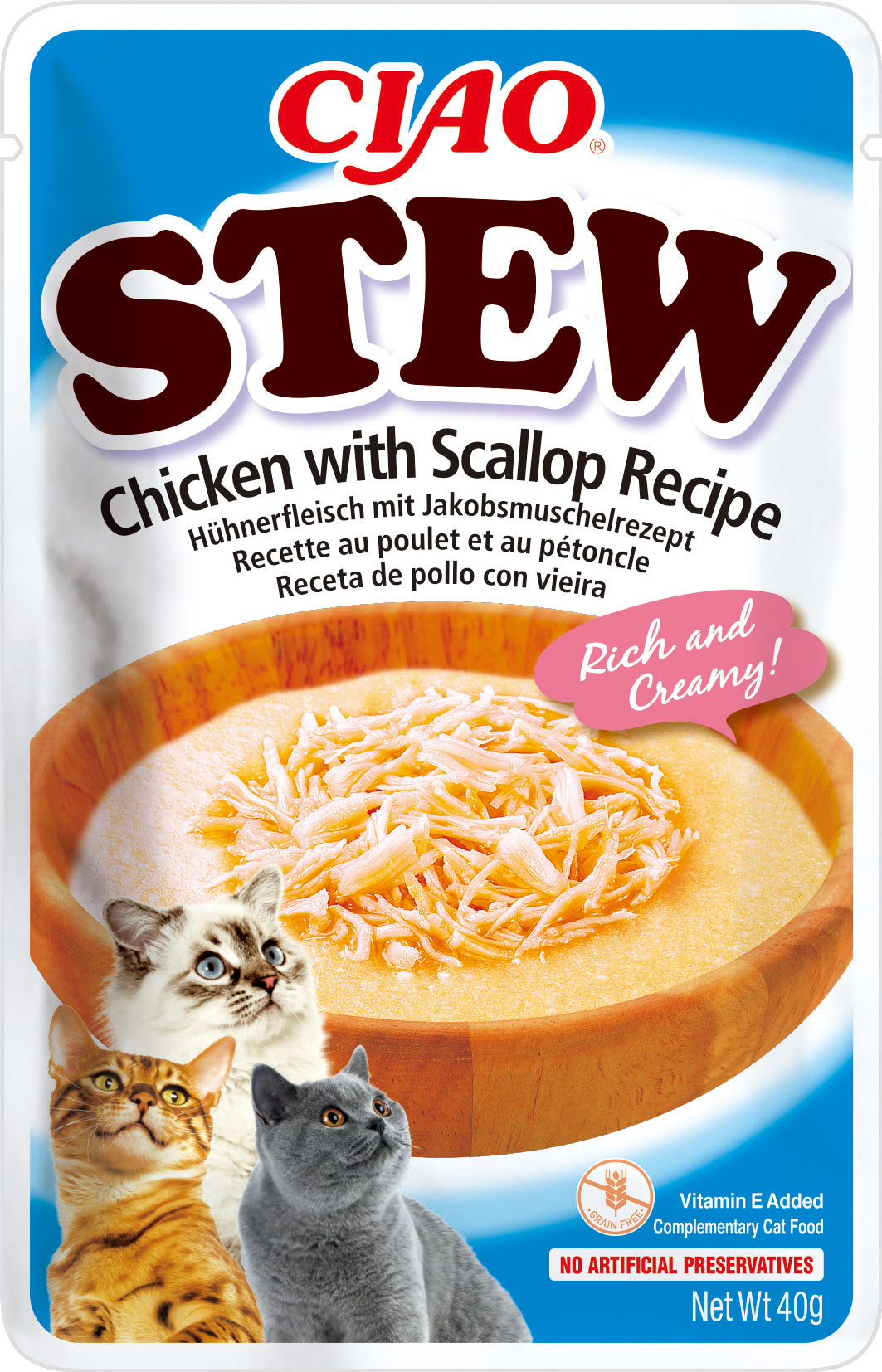 Pack ahorro Inaba Stew Pollo con Vieiras 12x40g comida húmeda para gatos
