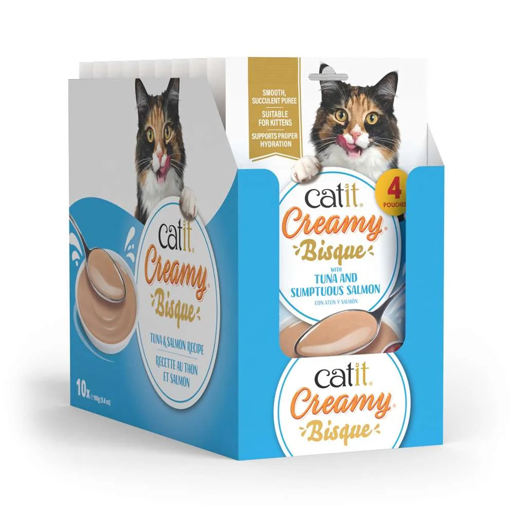 Pack ahorro de 10 paquetes de Catit Creamy Bisque Atún y Salmón, con 40 sobres de 40 g