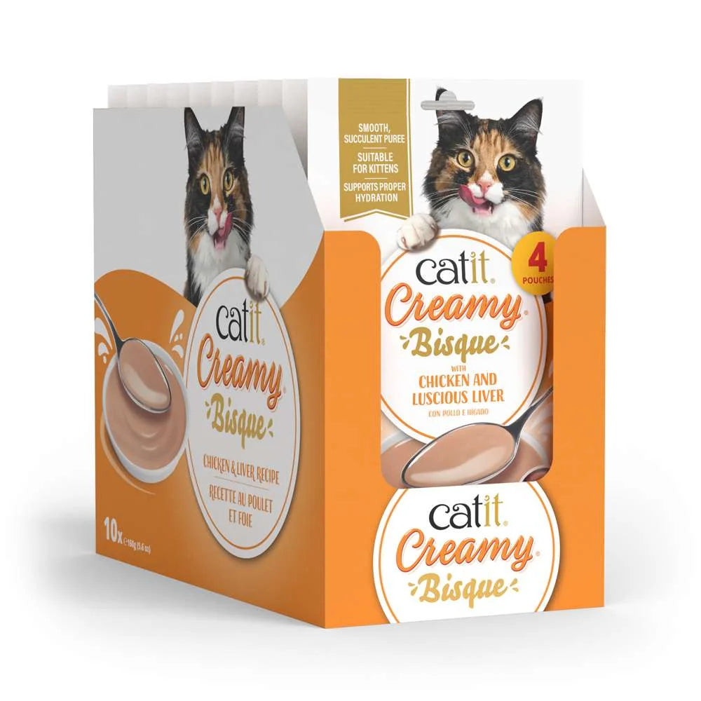 Pack ahorro de 10 paquetes de Catit Creamy Bisque Pollo e Hígado, con 40 sobres de 40 g