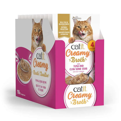 Pack ahorro de 10 paquetes de Catit Creamy Broth Atún y Cangrejo, con 40 sobres de 40 g
