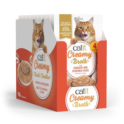 Pack ahorro de 10 paquetes de Catit Creamy Broth Pollo e Hígado, con 40 sobres de 40 g