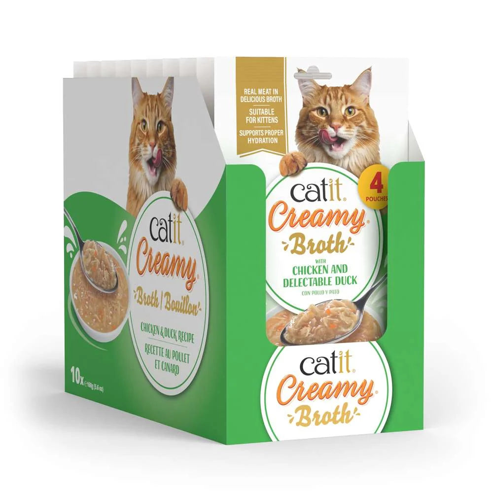 Pack ahorro de 10 paquetes de Catit Creamy Broth Pollo y Pato, con 40 sobres de 40 g