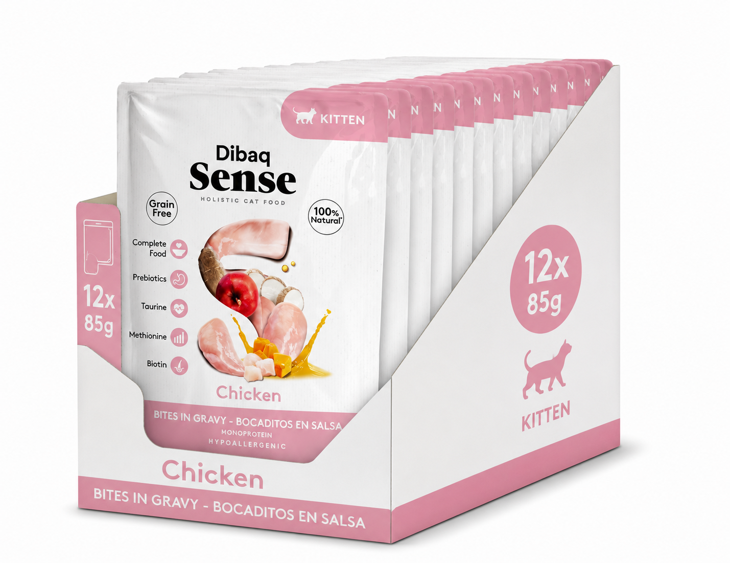 Pack ahorro de 12 sobres Dibaq Sense Kitten Bocaditos en Salsa de Pollo