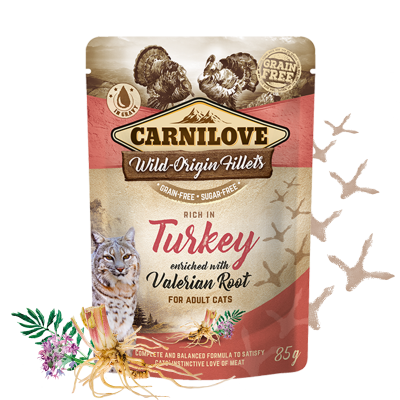 Pack de 24 pouches de comida húmeda para gatos con pavo y valeriana