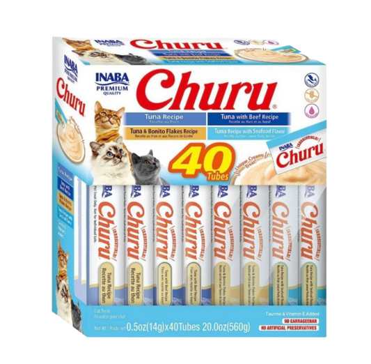 Pack de 40 tubos Inaba Churu de atún variados para gatos