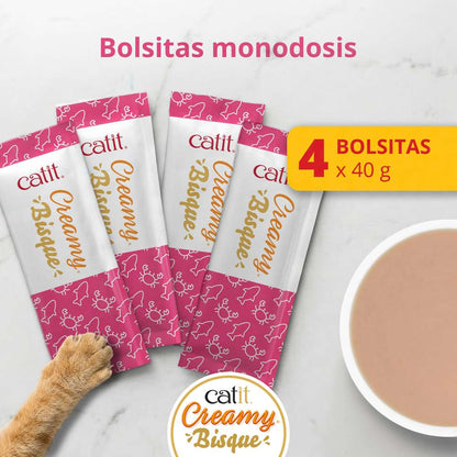 Pack de 4 sobres de 40 g de Catit Creamy Bisque Atún y Cangrejo para gatos