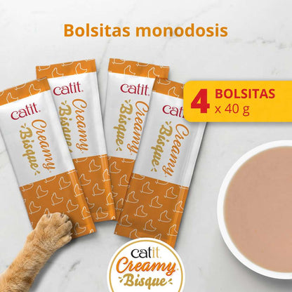 Pack de 4 sobres de 40 g de Catit Creamy Bisque Pollo e Hígado para gatos
