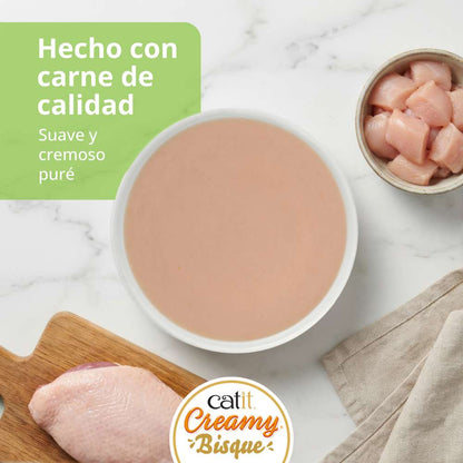 Pack de 4 sobres de 40 g de Catit Creamy Bisque Pollo y Pato para gatos