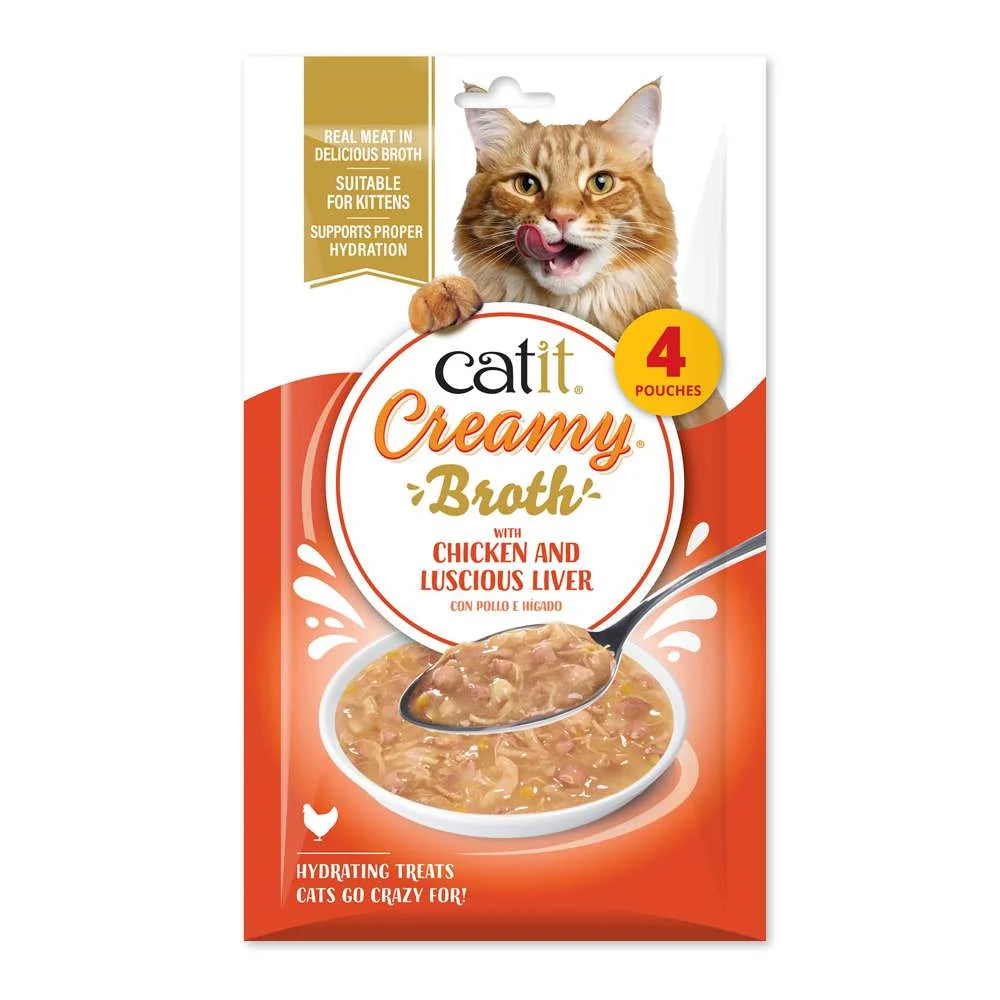 Pack de 4 sobres de 40 g de Catit Creamy Broth Pollo e Hígado para gatos