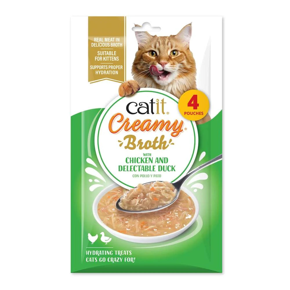 Pack de 4 sobres de 40 g de Catit Creamy Broth Pollo y Pato para gatos
