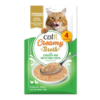 Pack de 4 sobres de 40 g de Catit Creamy Broth Pollo y Pato para gatos
