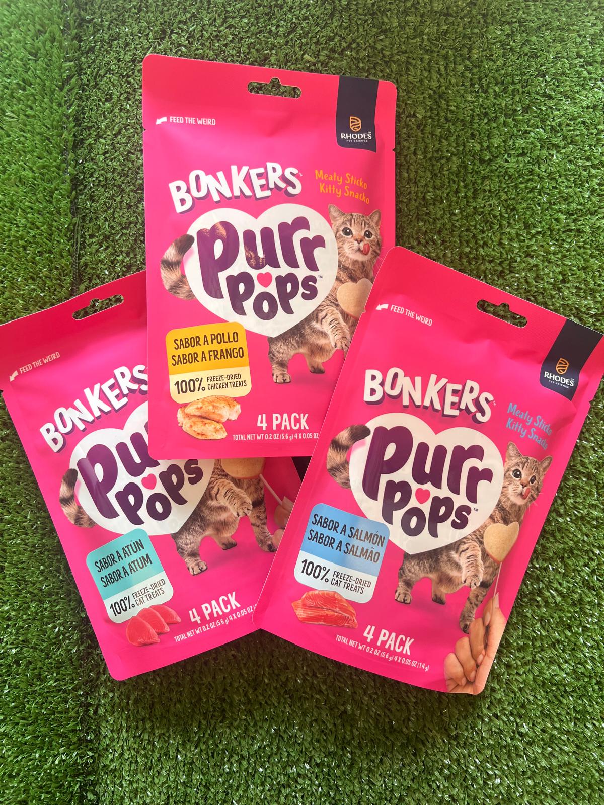 Pack de prueba Bonkers Purr Pops Pollo Atún y Salmón para gatos