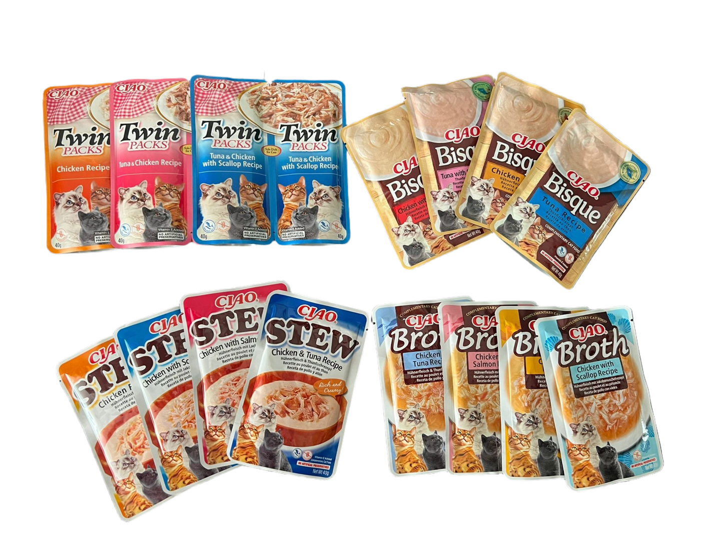 Pack de prueba Inaba de comida húmeda complementaria para gatos con recetas variadas