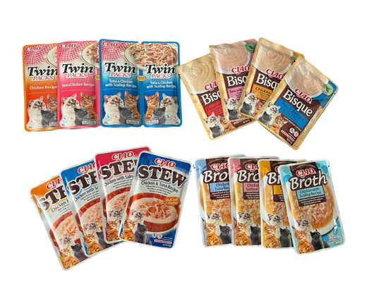 Pack de prueba Inaba de comida húmeda complementaria para gatos con recetas variadas