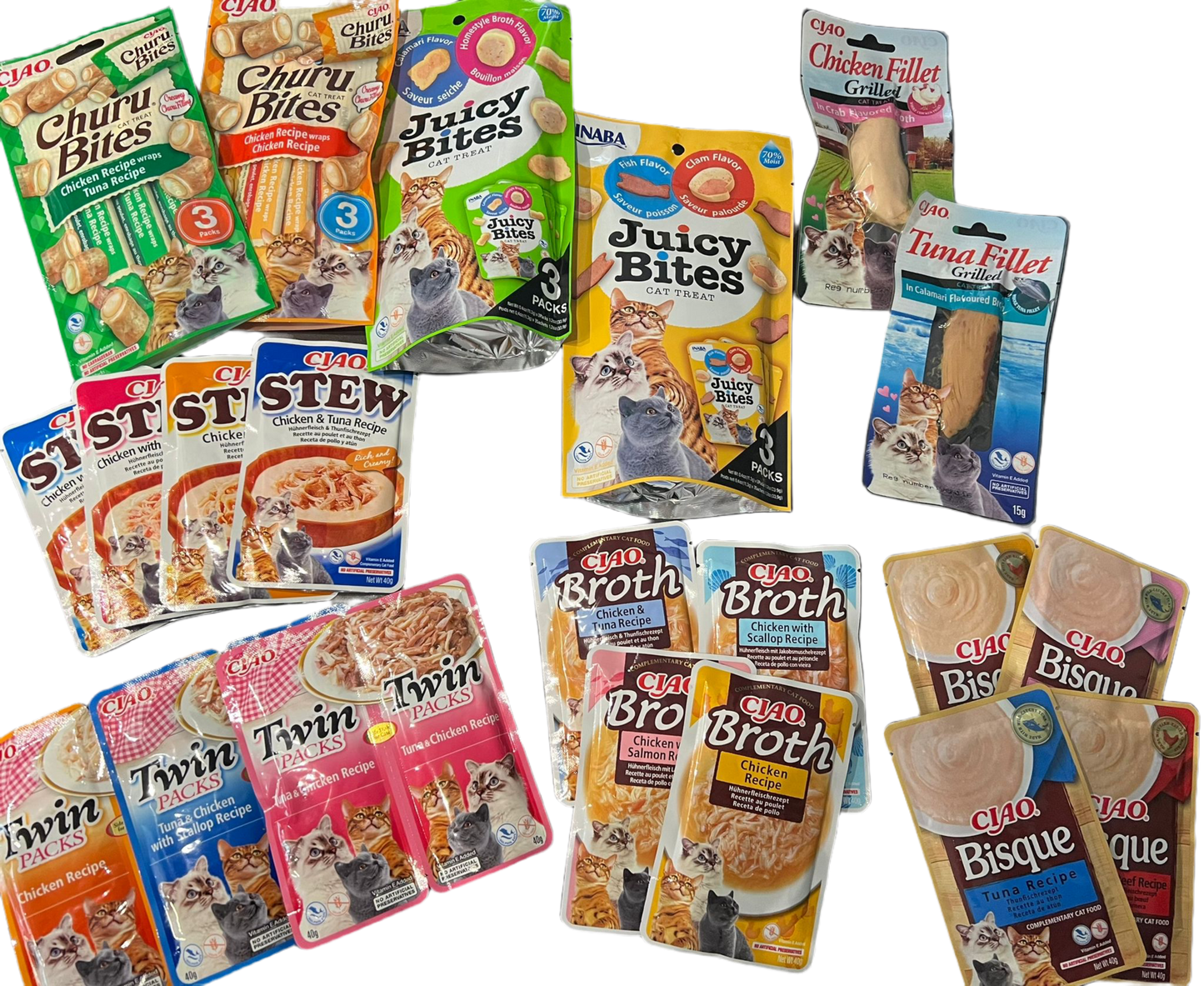 Pack de prueba Inaba para gatos con 30 sobres variados y diferentes texturas