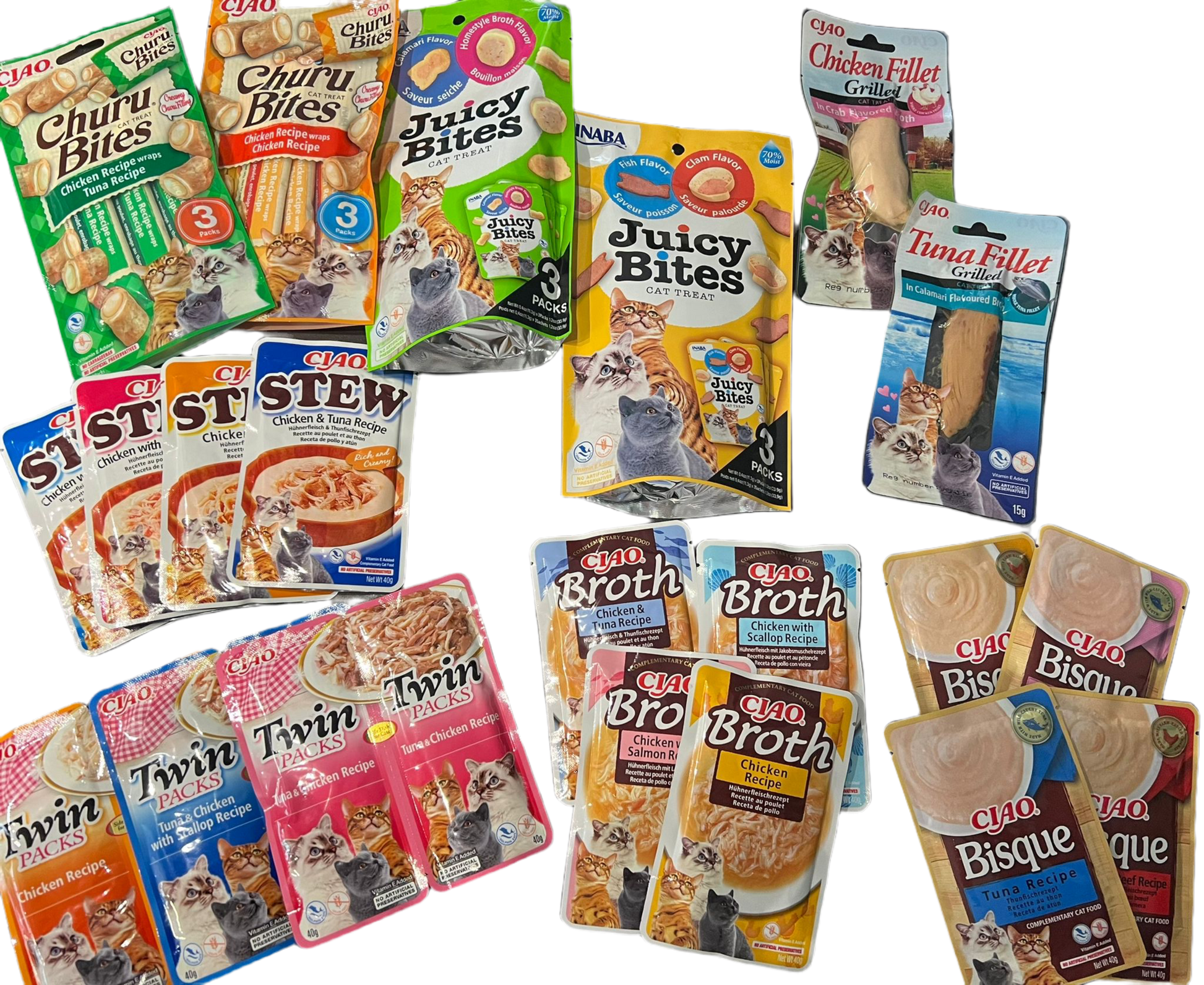 Pack de prueba Inaba para gatos con 30 sobres variados y diferentes texturas