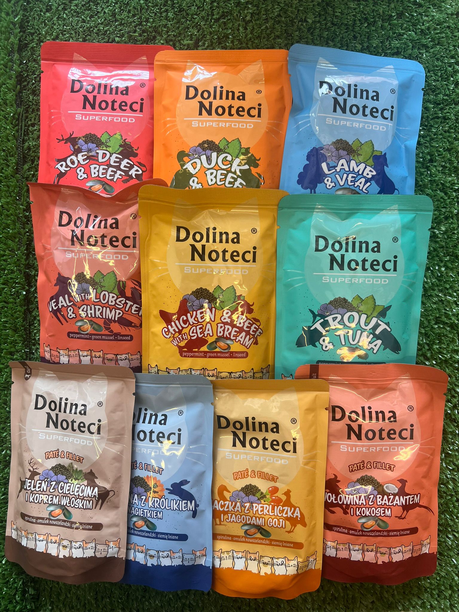 Pack degustación Dolina Noteci Superfood 10 sabores 10x85g para gatos